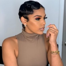 Kriyya Finger Waves Short Pixie Cut Wig Ocean Wave Human Hair Machine Made Wigs