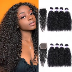 Kriyya 4 Bundles With Closure Malaysian Jerry Curly Human Hair