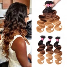 Kriyya Body Wave Malaysian Hair 3 Bundles T1B/4/27 Ombre Weave Hair 100% Virgin Hair
