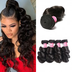 Kriyya Loose Wave Bundles 4 Pcs Brazilian Unprocessed Virgin Hair