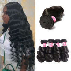 Kriyya Loose Wave Hair 4 Bundles Peruvian Human Hair Bundles 16-26 Inch