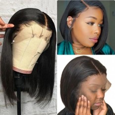 Kriyya Short Straight Bob Wig 150% Density Pre Plucked 100% Human Hair Wig With Baby Hair