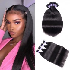 Kriyya 4 Pcs Straight Human Hair Bundles Indian Virgin Remy Hair 7A Hair