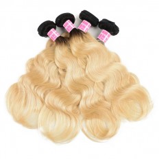 Kriyya Unprocessed Peruvian Virgin Hair 4 Bundles T1B/613 Ombre Blonde Body Wave Weave