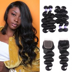 Kriyya Peruvian Body Wave Bundles With 4x4 Closure Virgin Human Hair