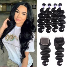 Kriyya Malaysian Hair 4 Bundles Body Wave Sew In Weave With 4x4 Closure