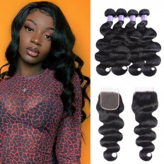 Kriyya Brazilian Body Wave Closure With 4 Bundles Virgin Human Hair
