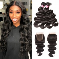 Kriyya Indian 4 Bundles Body Wave Hair With 4X4 Lace Closure