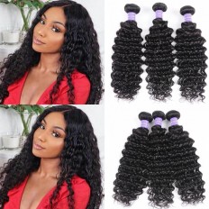 Kriyya Deep Wave 3 Bundles Virgin Indian Human Hair Weave 7A Hair