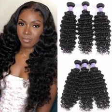 Kriyya Deep Wave Bundles 3 Bundles Brazilian 100% 7 A Human Hair