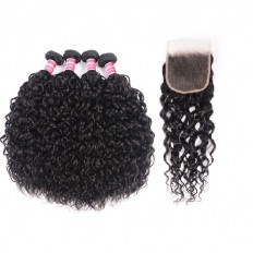 Kriyya 4pcs Malaysian Hair Bundles With Closure Water Wave Hair