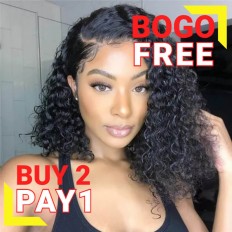 Flash Sale Kriyya Glueless Lace Part Bob Wig Right Lace Part Curly Human Hair Bob Wigs