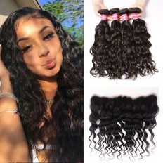 Kriyya Indian Hair Natural Wave 4Bundles With Lace Frontal Virgin Human Hair 
