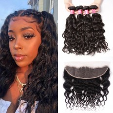 Kriyya Malaysian Natural Wave Wet And Wavy Hair 4 Bundles With 13x4 Frontal Closure