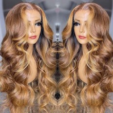 Kriyya 13X4 Honey Blonde Highlight Lace Front Wigs Human Hair Body Wave Colored Wigs Favorable Price