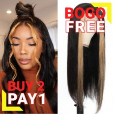 Kriyya Honey Blonde Highlight Wig 13x4 Straight Lace Front Human Hair Wigs With Streaks Pre Plucked 150% Density