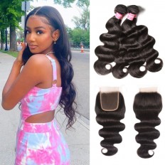 Kriyya Hot Selling Malaysian 4 Bundles With Closure 4X4 Inch Body Wave Sew In 