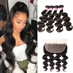 Kriyya Peruvian Body Wave 13x6 Full Lace Frontal Sew In With Virgin Hair 4 Bundles