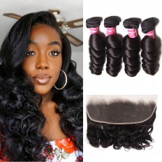 Kriyya Best Peruvian Loose Wave Virgin Hair 4 Bundles With 13x4 Lace Frontal Closure