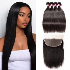 Kriyya Best 13x6 Brazilian Lace Frontal Closure With 4 Bundles Deals Straight Hair