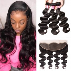 Kriyya Peruvian Unprocessed Human Hair Body Wave 3 Bundles With 13*4 Lace Frontal