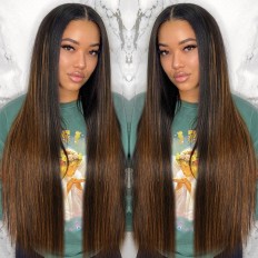 Kriyya New Straight V Part Wig Beyoncé Inspired Highlight Upgrade U Part Wig No Leave Out Human Hair Wig