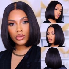 Kriyya Girly Bob Hairdo V-Part Virgin Hair Wig No Glue Easy To Wear Suitable For Beginners