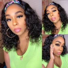 Kriyya Water Wave Headband Bob Wigs Human Hair Wigs 150% Density 10-14 Inch