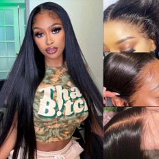 Kriyya Straight Hand Tied Remy Human Hair Wigs 4x4 Lace Closure 150% Density Wig