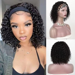 Kriyya Headband Wigs Jerry Curly Bob Wigs Glueless Human Hair Wigs 150% Density
