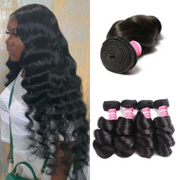 Kriyya Loose Wave Hair 4 Bundles Peruvian Human Hair Bundles 16-26 Inch