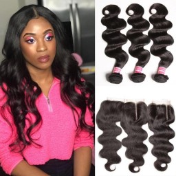 Kriyya Brazilian 3 Bundles With 4X4 Closure Body Wave Human Hair