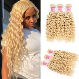 Kriyya 3 Bundles Brazilian Deep Wave Human Hair Weave Hair 613 Color kriyya