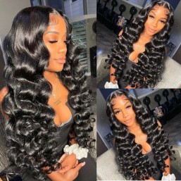Kriyya Loose Deep Wave T Part 13X5 Lace Front Wigs Hand Tied Middle Part  Preplucked Human Hair Wigs With Baby Hair