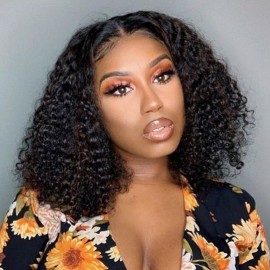 Kriyya 13x4 Transparent Lace Curly Bob Lace Front Wigs 150 Density Wig