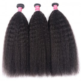 Kriyya Kinky Straight Peruvian Unprocessed Human Hair Bundles 3 Bundles