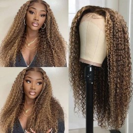 Kriyya Highlight 13X5 T Part Bouncy Curly Lace Front Wigs Middle Part Virgin Human Hair Wigs With Baby Hair