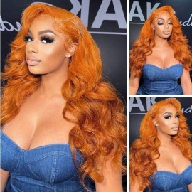 Kriyya Ginger Orange Color Human Hair Wigs 13x4 Lace Front Wigs Body Wave Pre Plucked 150% Density
