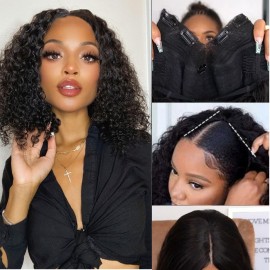 Kriyya Wet And Wavy Water Wave No Leave Out V Part Glueless Bob Real Scalp Human Hair Wig