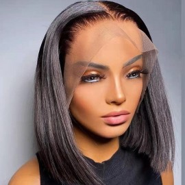 Kriyya Katy Perry Inspired Soft Blunt Bob Straight Wig Make Hair Look Thicker 13x5 Middle T-Part Lace