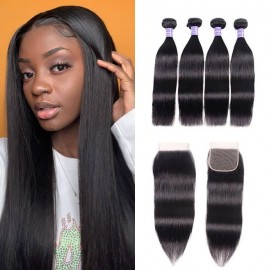 Kriyya Malaysian Virgin Hair Straight Weave With 4x4 Closure Virgin Human Hair