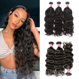 Kriyya Natural Wave Unprocessed Virgin Hair 3 Bundles Natural Hair Weave