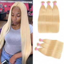 Kriyya Peruvian Hair Straight 3 Bundles 613 Blonde Human Hair Weave