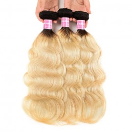 Kriyya Unprocessed Brazilian Body Wave 3 Bundle Deals T1B/613 Ombre Blonde Color