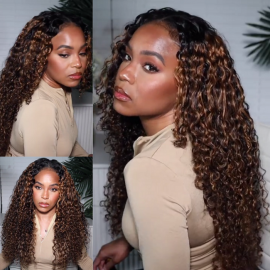 Kriyya V Part Curly Wig Beyoncé Inspired Highlight Upgrade U Part Wig No Leave Out Human Hair Wig