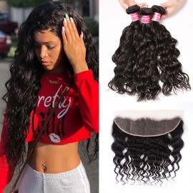 Kriyya Indian Hair 3 Pcs Natural Wave 100 Real Human Hair Weave With 13*4 Lace Frontal