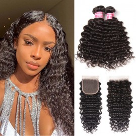 Kriyya 4 Bundles Peruvian Deep Wave Hair With 4X4 Closure