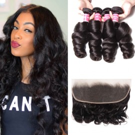 Kriyya Malaysian Hair Loose Wave 4 Bundles With 13x4 Frontal Closure Sew In