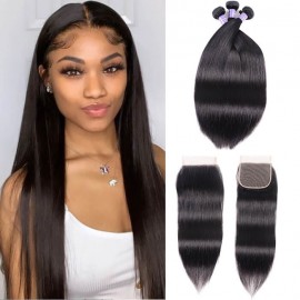 Kriyya Brazilian Virgin Hair 3pcs Straight Hair With 4*4 Lace Closure