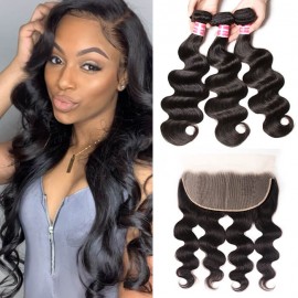 Kriyya Body Wave 100% Virgin Human Hair 3 Bundles With Lace Frontal 13*6 Inch